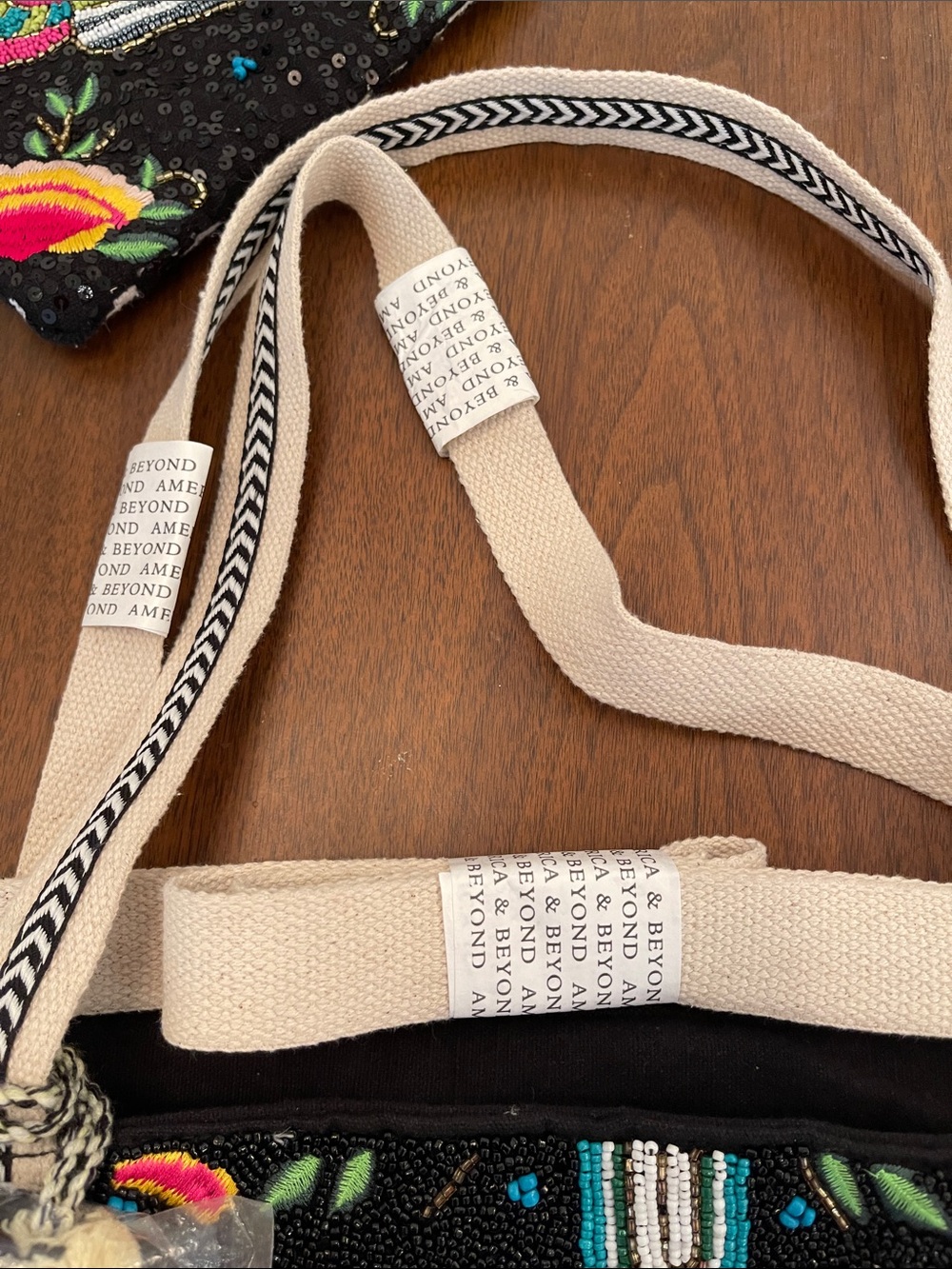 NWT America and Beyond Embroidered Black Floral Tote Bag with Accent Pom Trim - Picture 15 of 15